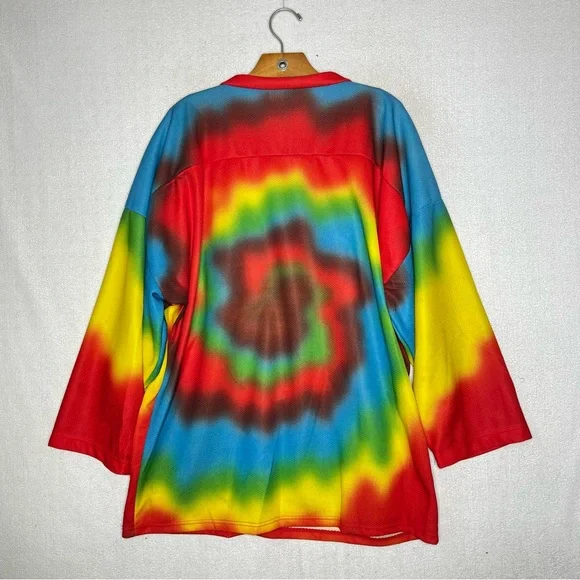 Vintage Hockey Iguanas Tie Dye Rainbow OT Sports Jersey Made In USA Size L